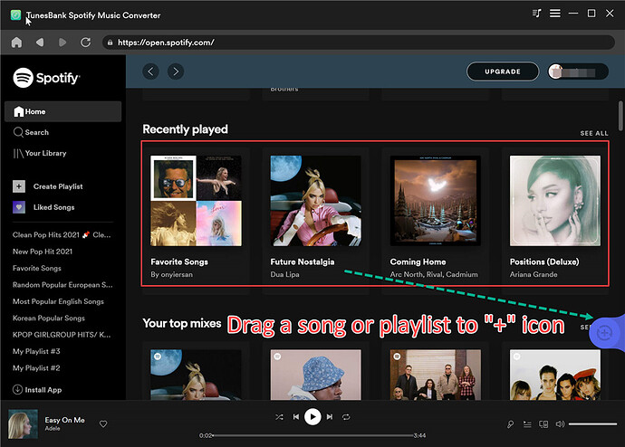 add Spotify songs or playlists to TunesBank